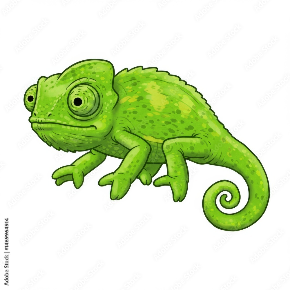 Fototapeta premium Green Chameleon Cartoon Illustration