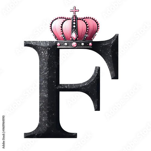 3D Black Letter F Crown Logo for Queen Sign, Beauty, Fashion, Star, Elegant, Luxury Symbol. Generative ai