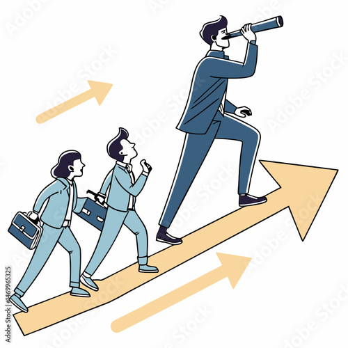 Business team striving forward towards success with strategic vision and growth