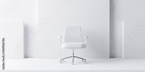 Modern white office chair with a minimalist design aesthetic centered against clean white geometric backdrop.