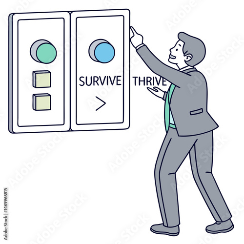 Businessman choosing thrive over survive conceptual illustration of business strategy