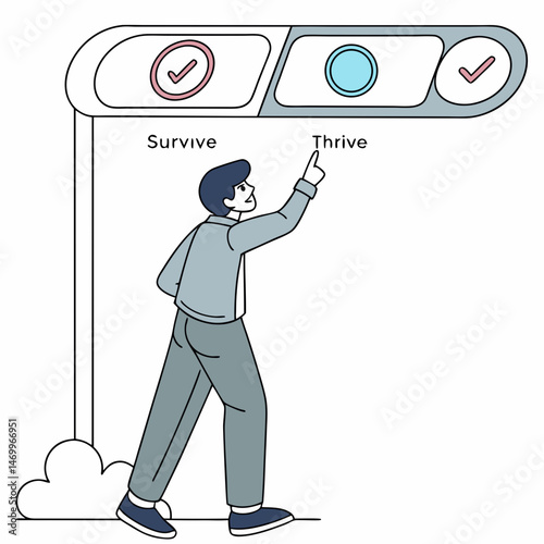 Illustration of man choosing to thrive instead of merely surviving in life