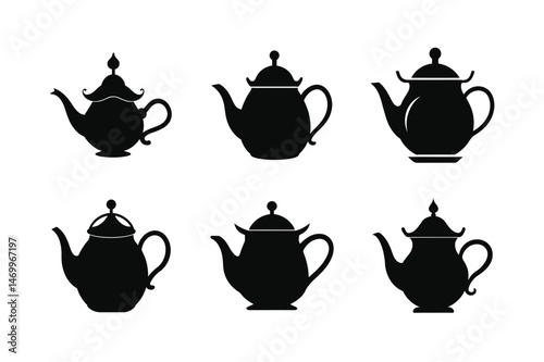 Tea Pot silhouette vector , Set of Tea Pot silhouette