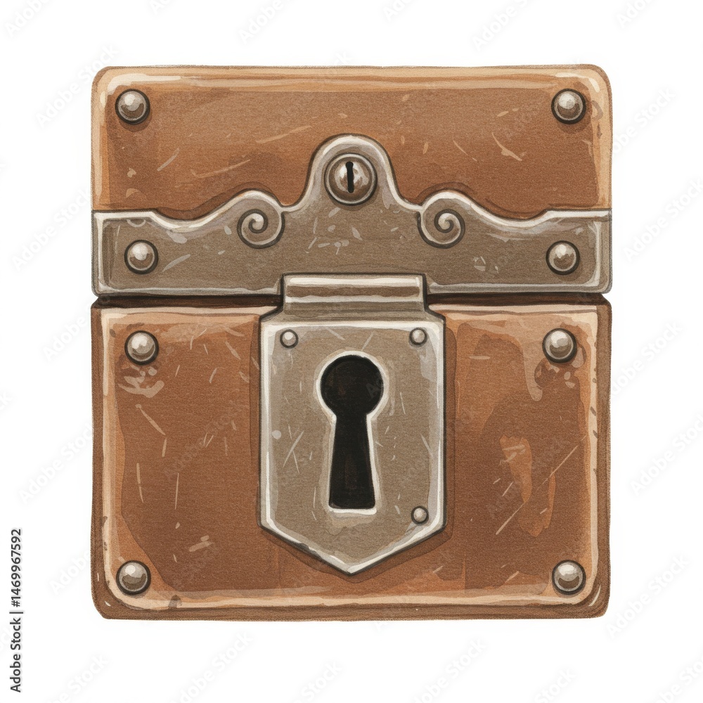 Obraz premium Brown Wooden Chest with Metal Lock and Keyhole