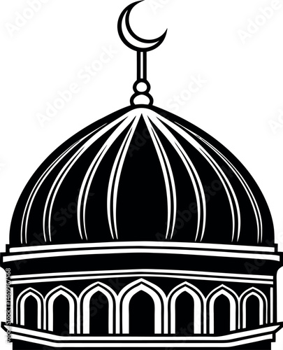Elegant vector Silhouette of a mosque with domes and minarets, perfect for Ramadan, Eid, and Islamic celebrations.