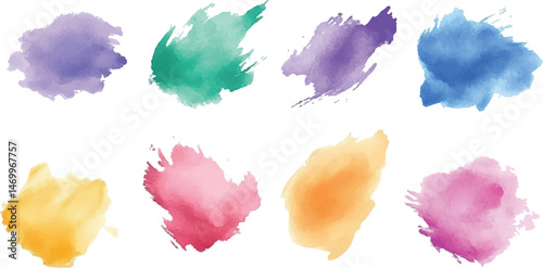 Set of color vector watercolor stains Set of watercolor paint stains and design elements