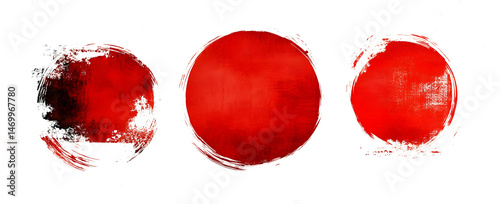 Japan sun illustration brushred stroke circle. Rough sketch texture red circle. Stamping japanese flag grunge crayon. Modern art pen, marker strokes.