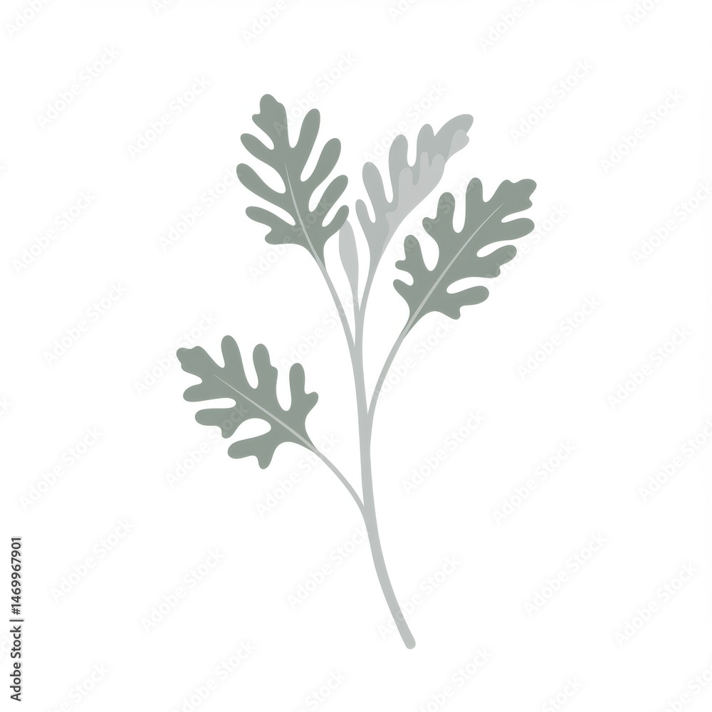Fototapeta premium Grey and Green Plant Illustration with Simple Leaves