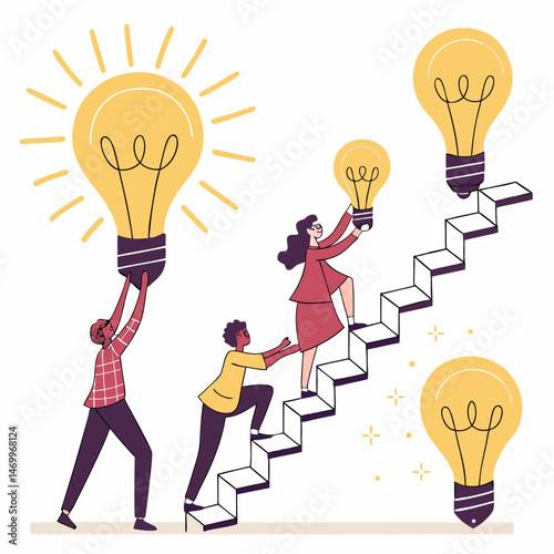 Collaborative team reaching new heights with brilliant ideas and innovation