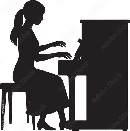 a woman playing piano silhouette design vector art illustration.