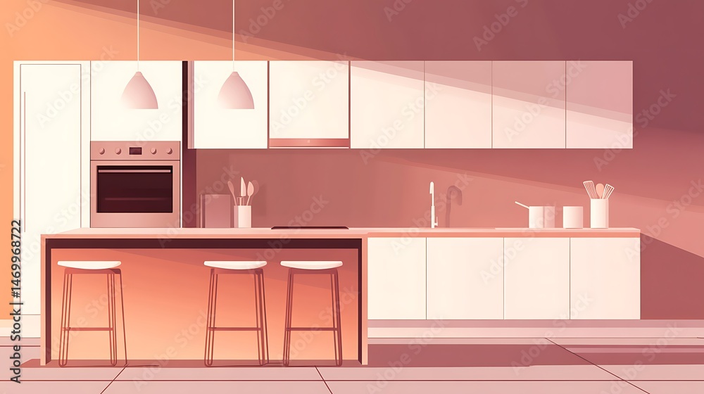 Fototapeta premium Modern kitchen sunrise interior design.