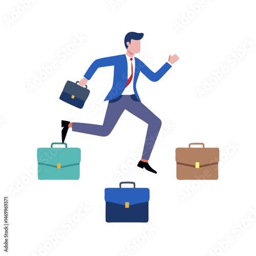 Business professional running towards success with briefcases illustrative vector