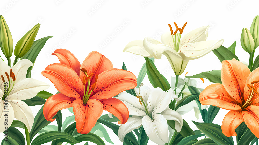 Fototapeta premium Beautiful Lily Floral Border Design