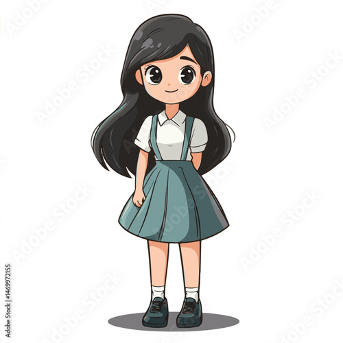Cute Anime Girl Character In School Uniform Standing With Friendly Expression Vector Illustration
