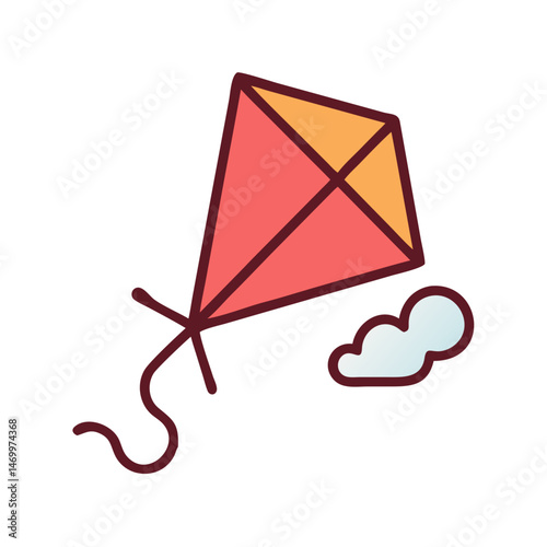 Flying Kite Outdoor Activity Icon Design

