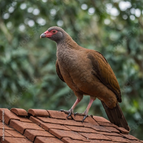 Rufous-vented Chachalaca on Roof Tile