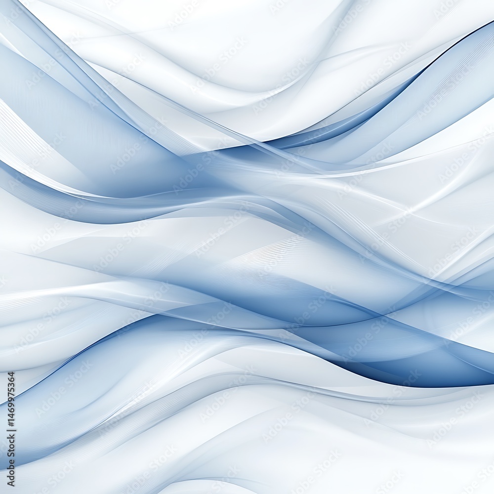 Fototapeta premium Abstract flowing lines in light blue and white. Soft, smooth, elegant curves and shapes. Delicate, ethereal, and seamless design
