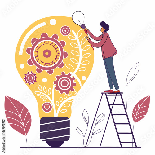 Generating ideas creative illustration depicting innovation and problem solving