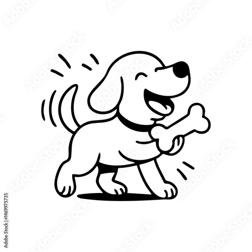 A dog lying down, front paws hugging a large bone, licking it happily.