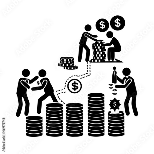 Black silhouette illustrating business startup and collective financial growth