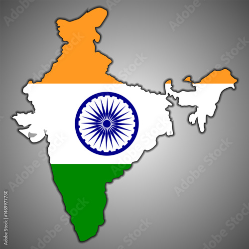 Realistic Indian topographic map design. Vector India map silhouette. India political map with national borders. Realistic boundary India. The states boundaries outline map of India