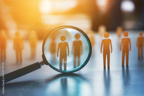 Wallpaper Mural Magnifying glass focusing on people icons among crowd silhouettes, concept of recruitment, individuality, and human resources analysis Torontodigital.ca