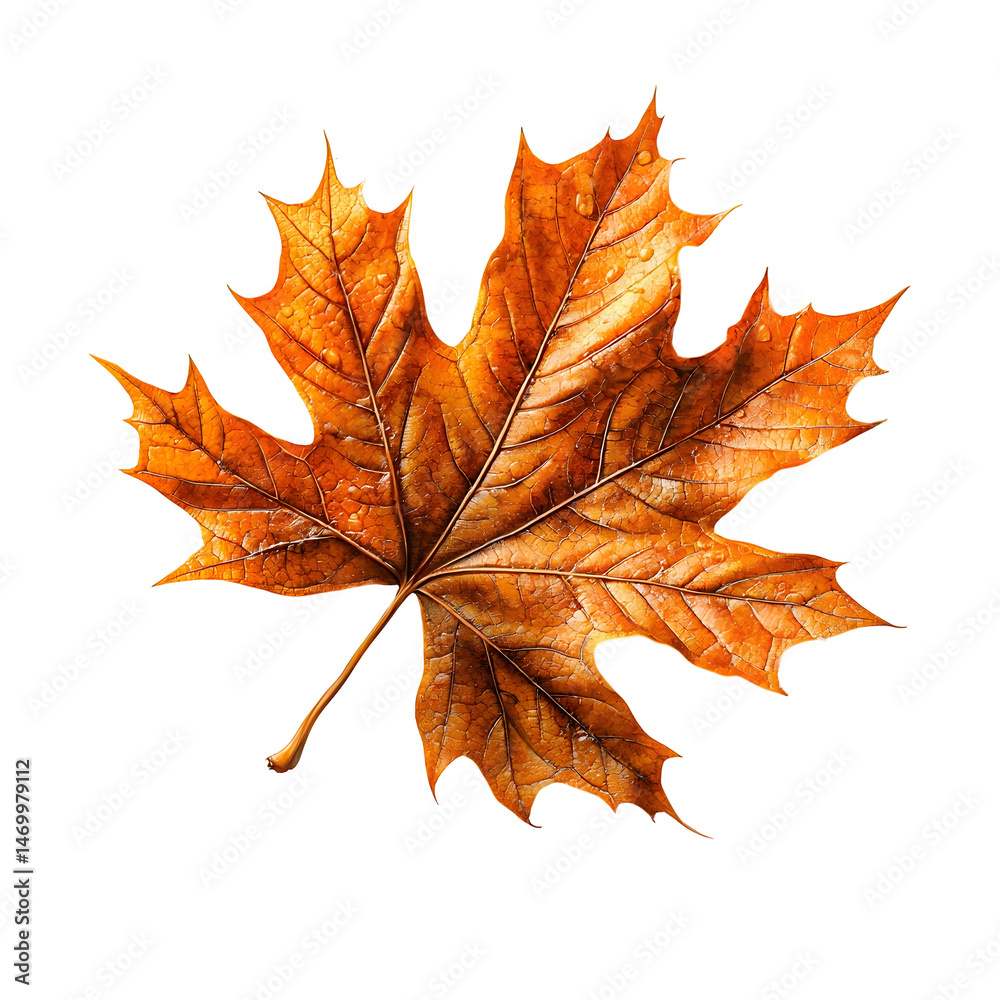 Obraz premium Close up photograph of a vibrant orange maple leaf with a slightly curled edge isolated on a clean white background capturing the essence of the fall season