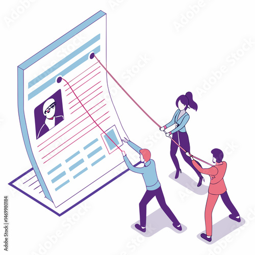 Team reviewing curriculum vitae and resumes for potential employee candidates