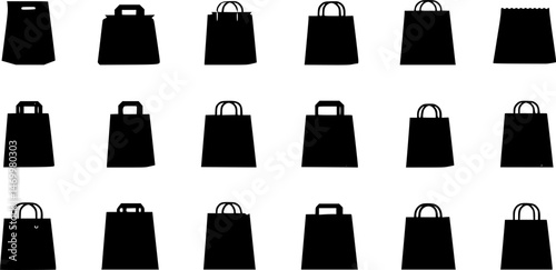 Shopping bag paper craft eco package flat icon set

