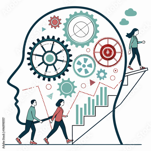 Business mindset and growth conceptual illustration of teamwork and progression