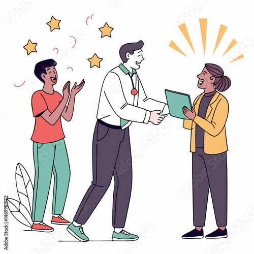 Teamwork and recognition illustration depicting achievement and success celebration