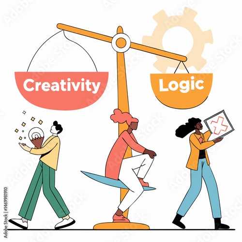 Balancing creativity and logic conceptual illustration of ideas and problem solving