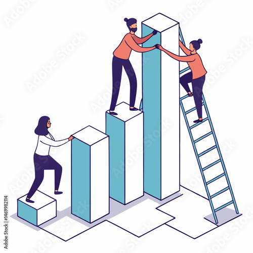 Business team collaboration constructing growth and progress graph for success