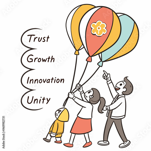 Teamwork building a successful business supported by key corporate values and growth