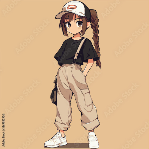 Anime Girl In Casual Outfit Cartoon Style Full Body Character Illustration