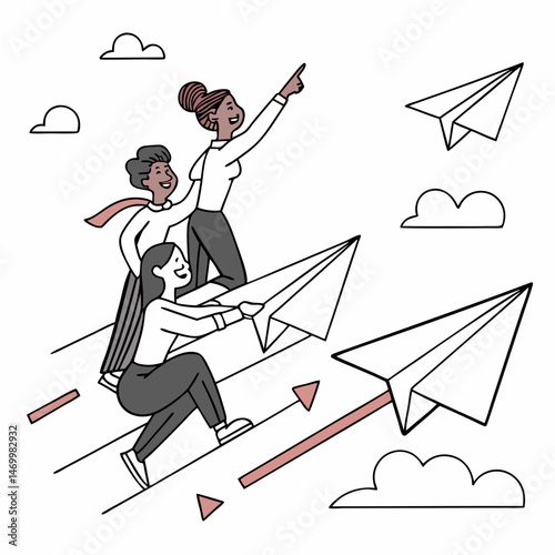 Team soaring together achieving success and reaching for the future dreams