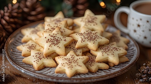 Christmas star shaped cookies with a mug of hot cocoa