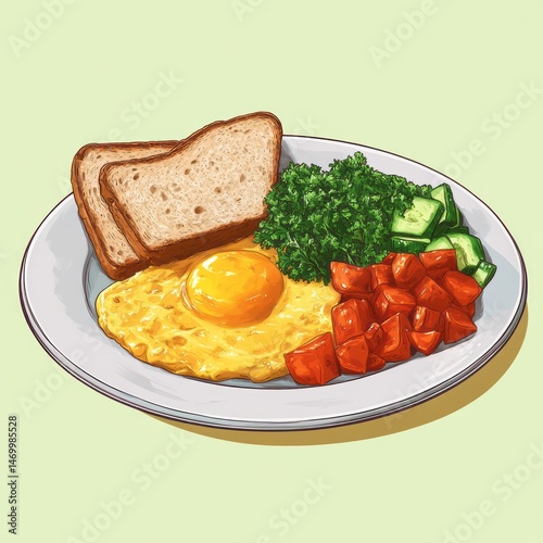Colorful illustration of a healthy breakfast plate.