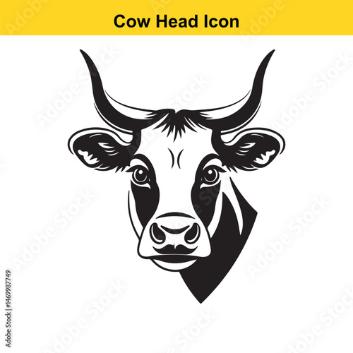Cow Head Icon: Bull, Horns, Animal Portrait Silhouette