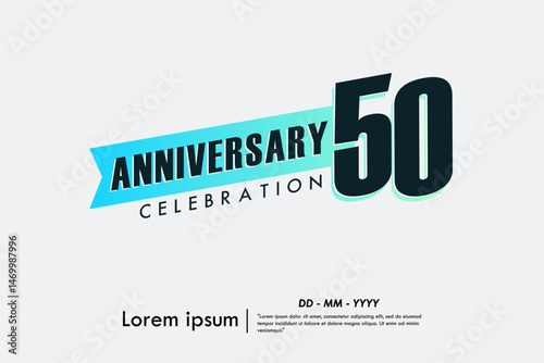 50th years anniversary celebration emblem. anniversary logo isolated with gradient blue ribbon on white background. vector illustration template design for web, flyers, poster, greeting card
