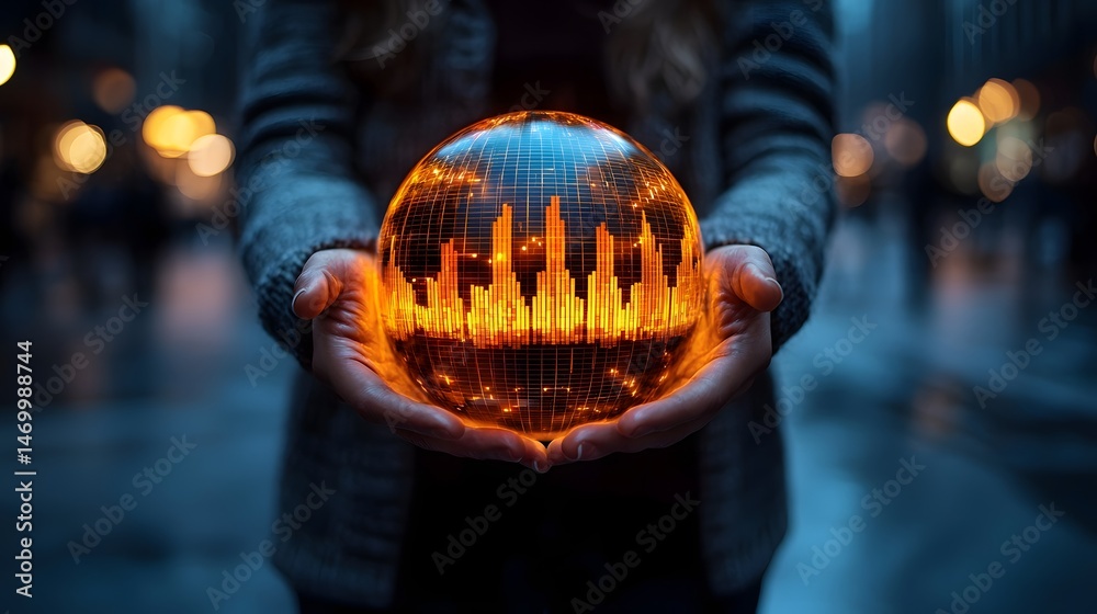 Glowing Sphere with Business Analytics in Hands