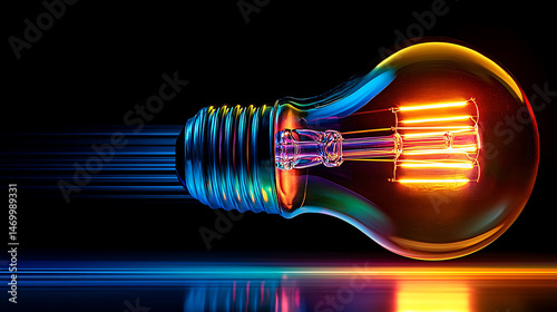 Wallpaper Mural Colorful light bulb illustrating innovation and creative thinking on a black background with speed light effect Torontodigital.ca