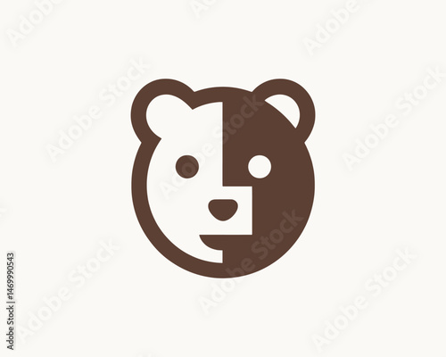 Bear logo icon in flat style with brown hues
