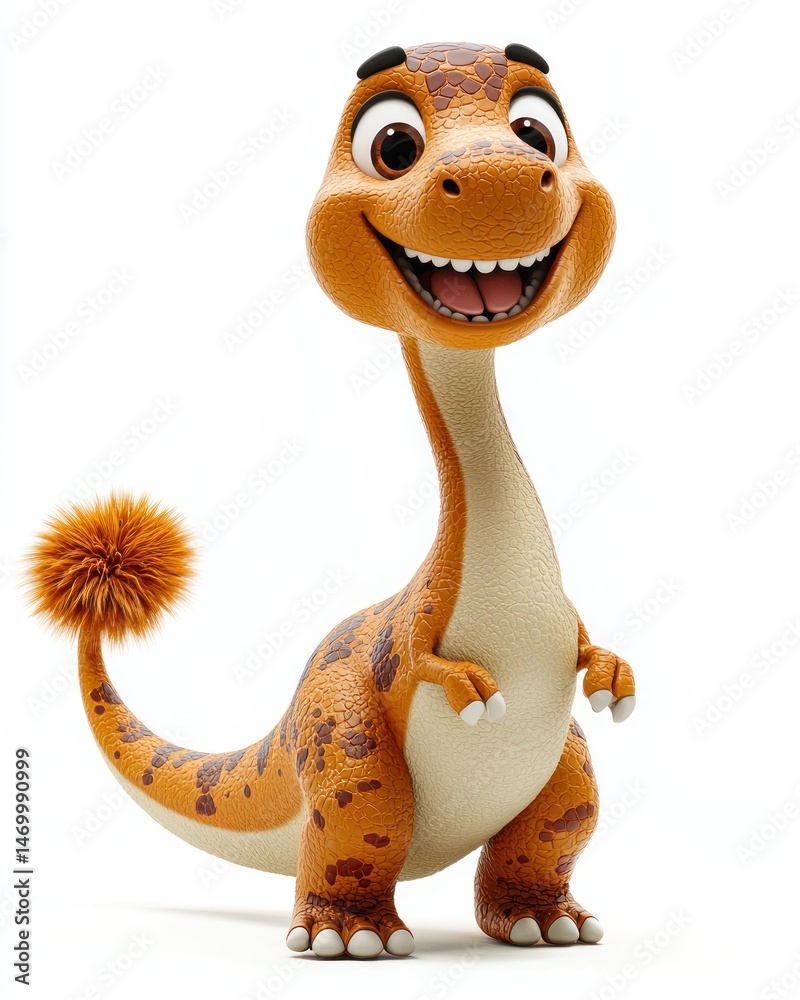 Fototapeta premium Cute cartoon dinosaur, happy and playful