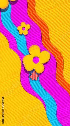 Close-up of vibrant flowers with a bright rainbow on a colorful background, perfect for cheerful designs.