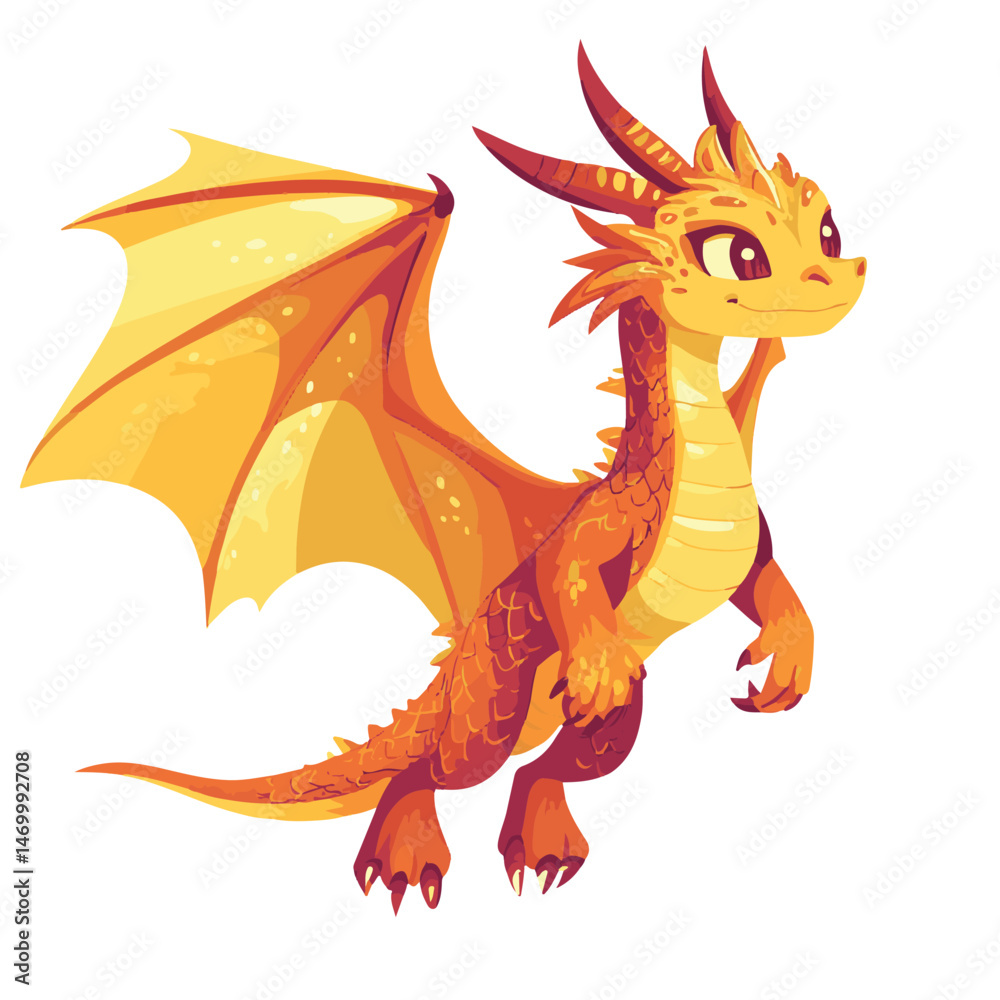 Obraz premium Cute Orange Dragon Cartoon Character Isolated On White Background Vector Illustration