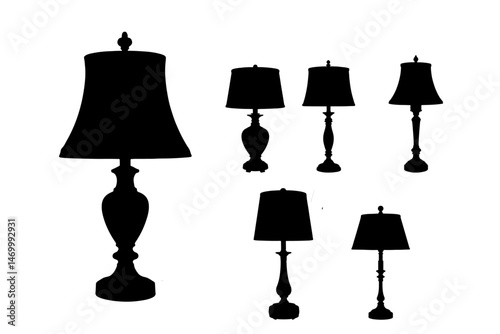 set of table lamps silhouette, Set of sketched table lamps with lampshades.