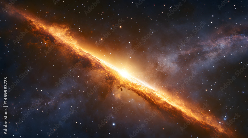 Obraz premium Shimmering stars and galaxies paint a bright, abstract illustration of the deep cosmos under a dark night sky, where the sun illuminates a distant nebula
