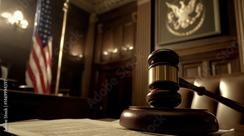 Close-up of a gavel resting on legal documents, symbolizing legal dissent and judicial conflict. Courtroom justice, law and order, legal system concepts.
