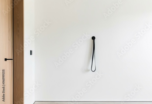 A coat rack with three hooks hanging on a wall.